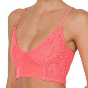 2X NWOT ZENANA Coral Bralette 18.5-20.5"ptp 16"Long Adj Straps Smocked 10"Cup